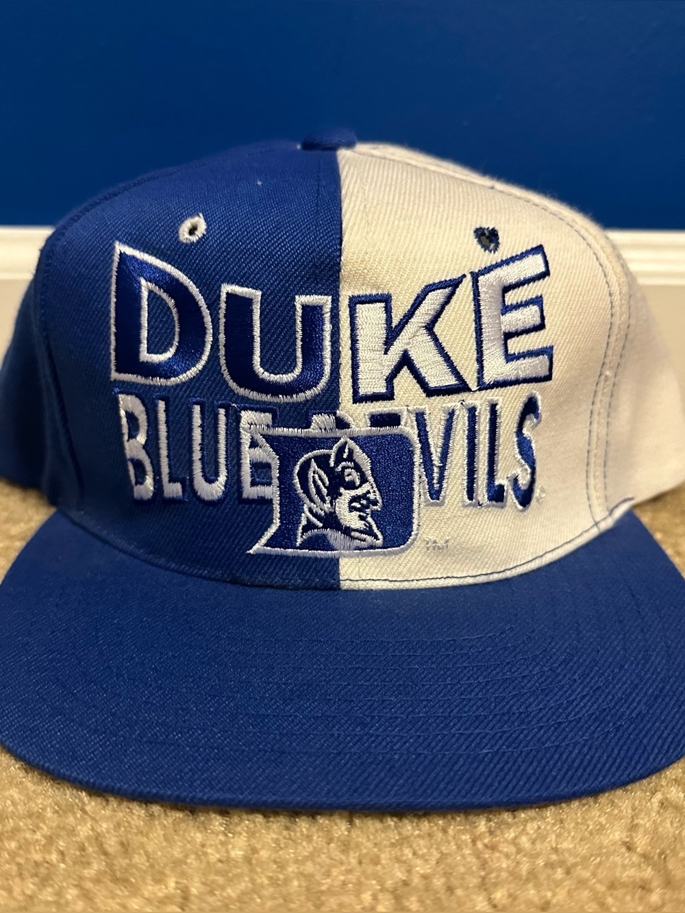 VTG 90's Duke Blue Devils ANNCO Adult Snapback Cap Hat Wool Blend Logo Blue